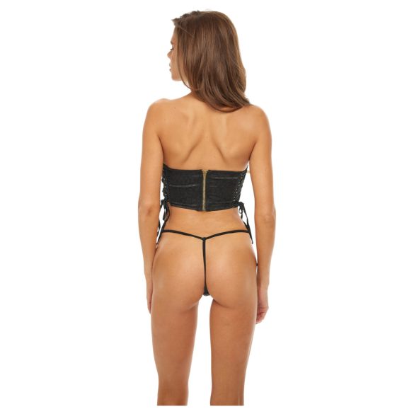 Bombshell - kropp, korset sa leopard printom i tanga (crna) - M