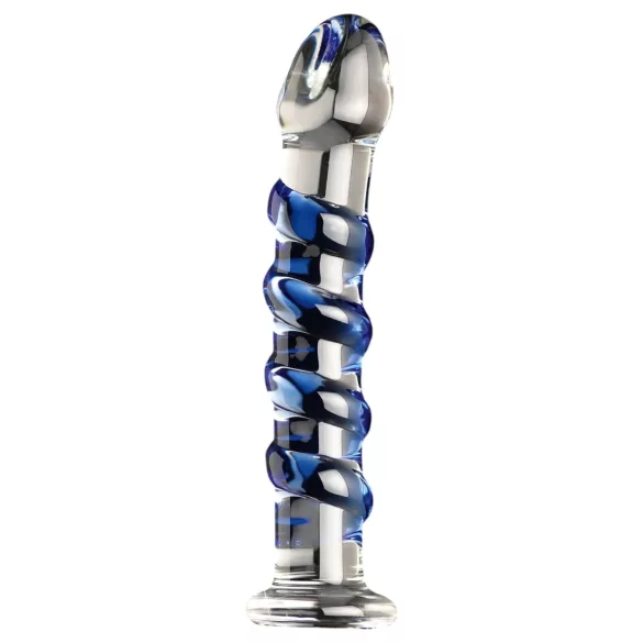 Icicles No. 5 - spiralno stakleni dildo (prozirno-plavi)