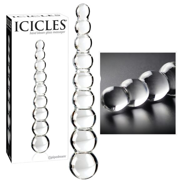 Icicles No. 2 - stakleni dildo s kuglicama (proziran)