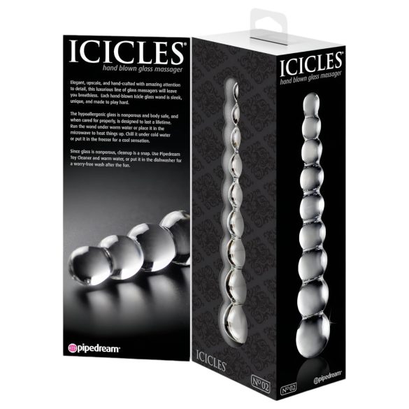 Icicles No. 2 - stakleni dildo s kuglicama (proziran)