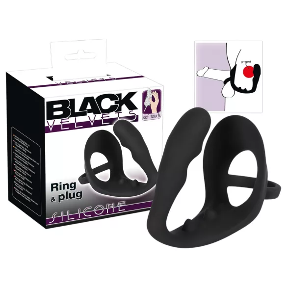 Black Velvet - analni dildo sa prstenovima za penis i testise (crno)