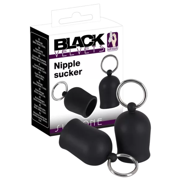 Black Velvets - vakuumska pumpica za bradavice sa metalnim prstenom (crna)