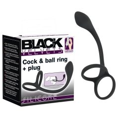   Crni Velvet - analni dildo s tankim prstenom za penis i testise (crni)