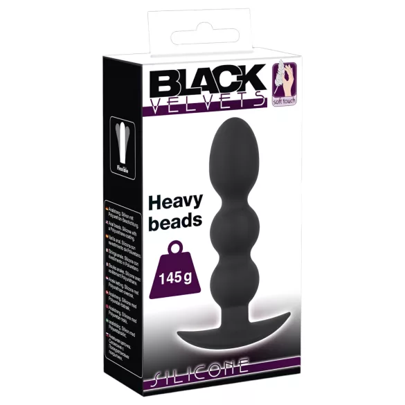 Black Velvet teški - 145g kuglasti analni plug (crni)