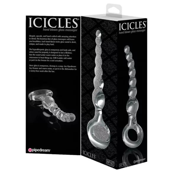 Icicles No. 67 - stakleni dildo sa kuglicama (providan)