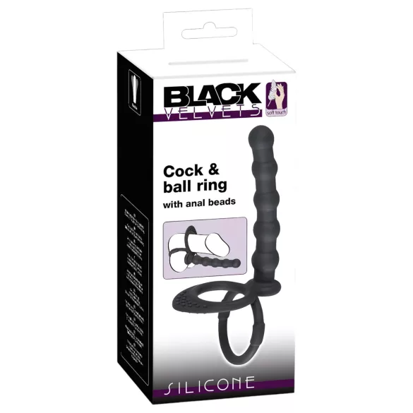Crni Velvet - analni dildo sa prstenom za penis i muda (crni)