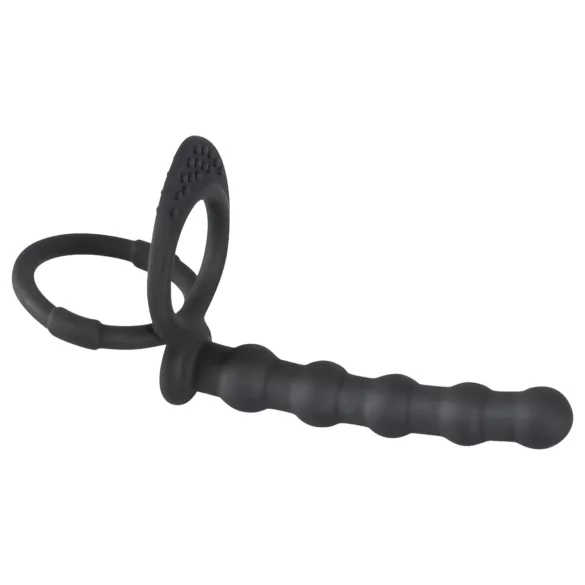Crni Velvet - analni dildo sa prstenom za penis i muda (crni)