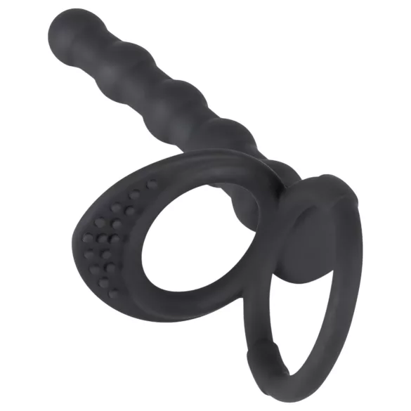 Crni Velvet - analni dildo sa prstenom za penis i muda (crni)