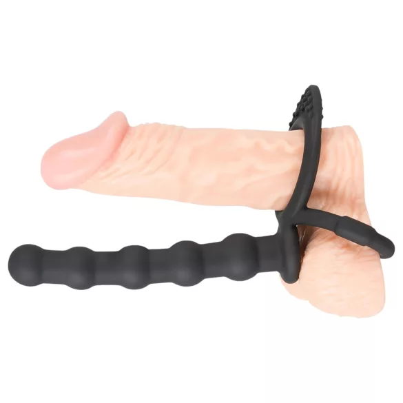 Crni Velvet - analni dildo sa prstenom za penis i muda (crni)