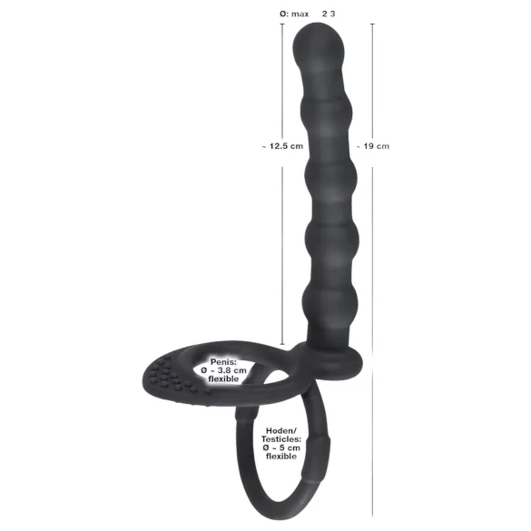 Crni Velvet - analni dildo sa prstenom za penis i muda (crni)