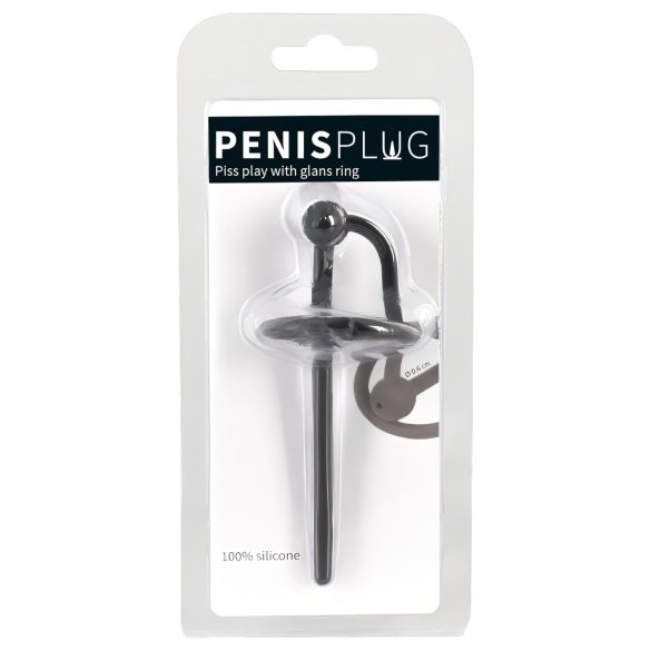Plug za penis – silikonski prsten za glavić sa šupljim dilatorom (crni)
