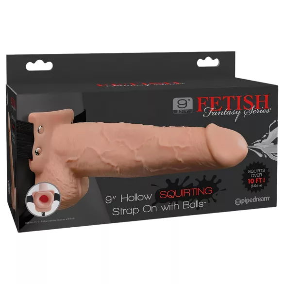 Pipedream Fetish Strap-On 9 - kaiš za penis, šuplji, prskajući dildo (prirodna boja)