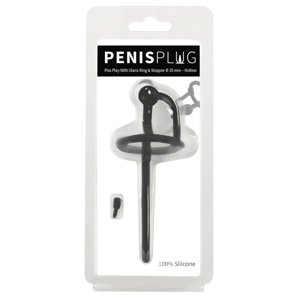 Penis plug od silikona sa prstenom za glavić (0,6 mm) – crni