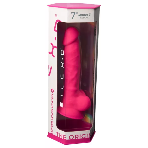 Silexd 7 - dildo sa testisima i vakuum čašom - 17,5 cm (roze)