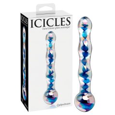   Icicles No. 08 - talas, dvostran, stakleni dildo (prozirno-plavi)