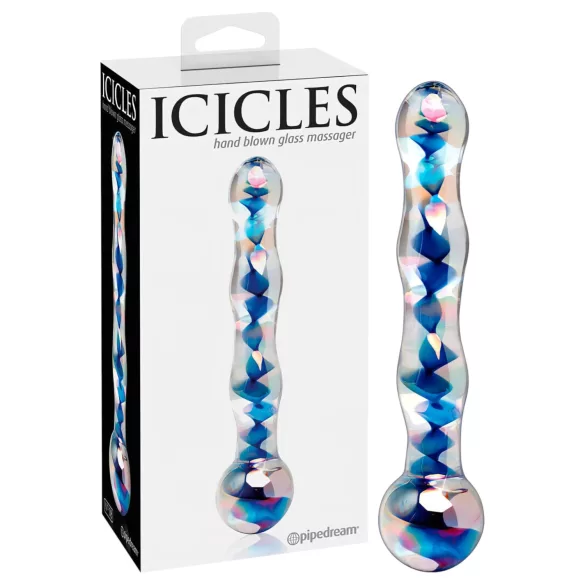 Icicles No. 08 - talas, dvostran, stakleni dildo (prozirno-plavi)