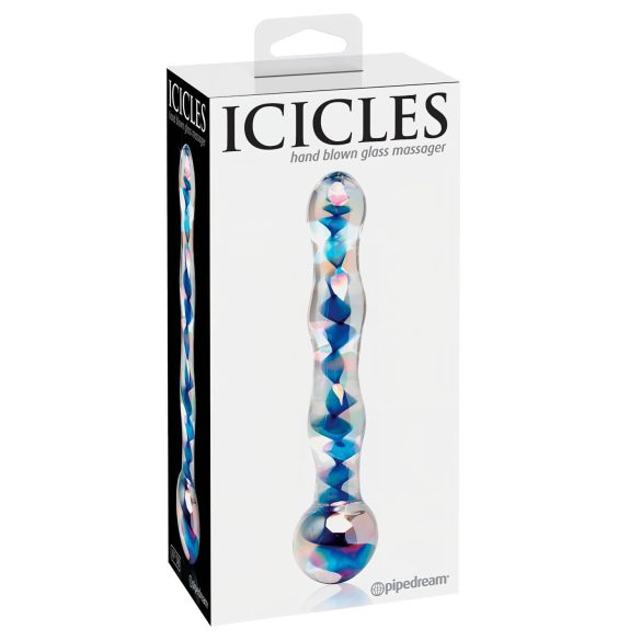 Icicles No. 08 - talas, dvostran, stakleni dildo (prozirno-plavi)