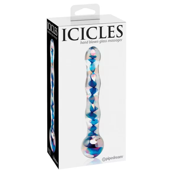 Icicles No. 08 - talas, dvostran, stakleni dildo (prozirno-plavi)