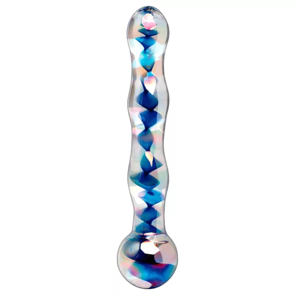 Icicles No. 08 - talas, dvostran, stakleni dildo (prozirno-plavi)