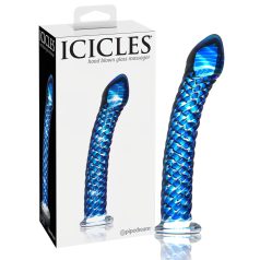 Icicles No. 29 - spiralni stakleni dildo za penis (plavi)