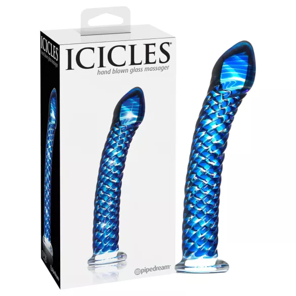 Icicles No. 29 - spiralni stakleni dildo za penis (plavi)
