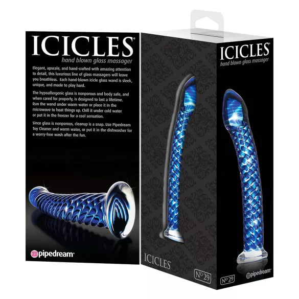Icicles No. 29 - spiralni stakleni dildo za penis (plavi)