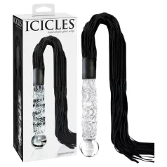   Icicles No. 38 - kožni bič i stakleni dildo (providno-crni)