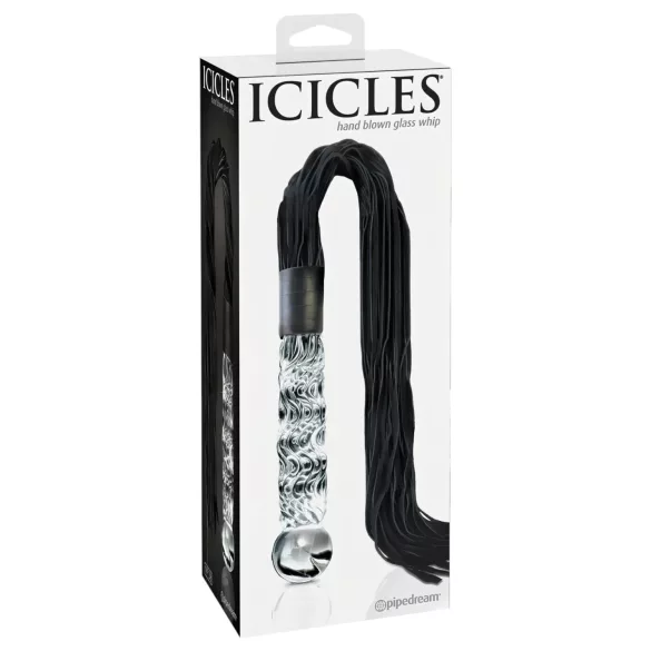 Icicles No. 38 - kožni bič i stakleni dildo (providno-crni)