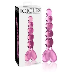 Icicles No. 43 - stakleni dildo sa perlicama i srcima (roze)