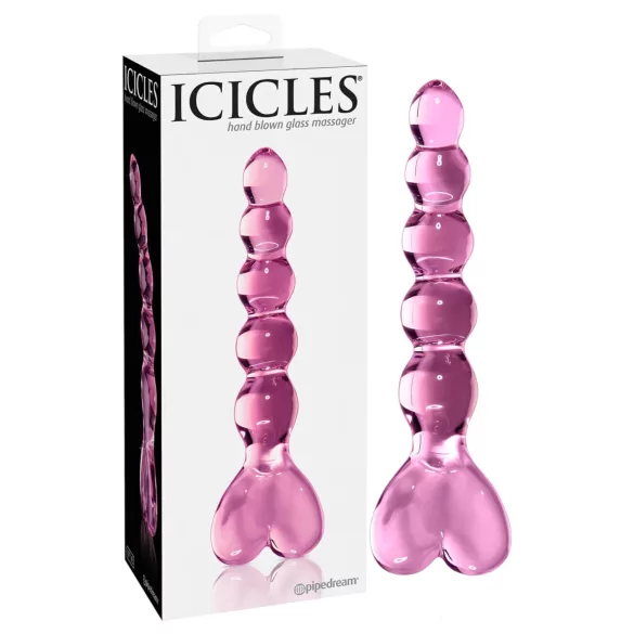 Icicles No. 43 - stakleni dildo sa perlicama i srcima (roze)