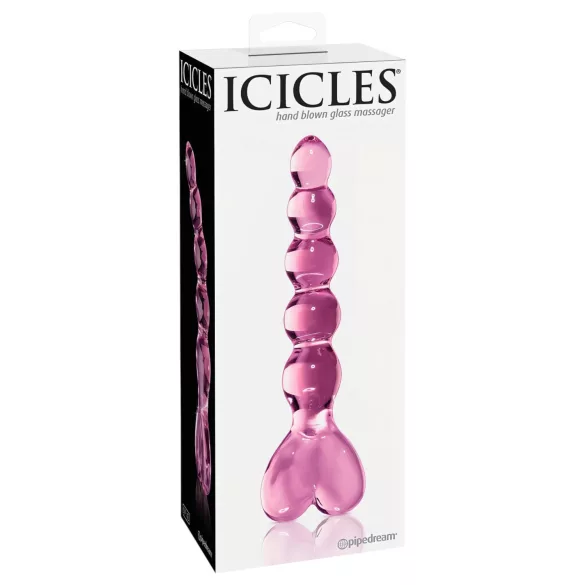 Icicles No. 43 - stakleni dildo sa perlicama i srcima (roze)