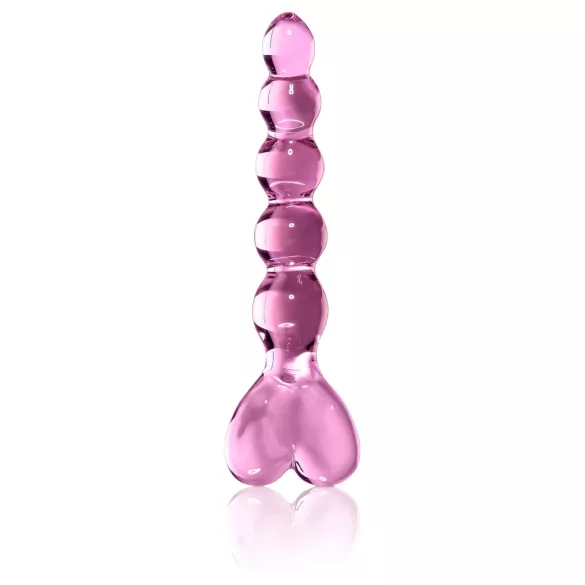 Icicles No. 43 - stakleni dildo sa perlicama i srcima (roze)