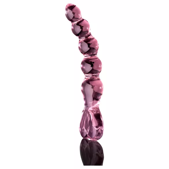 Icicles No. 43 - stakleni dildo sa perlicama i srcima (roze)