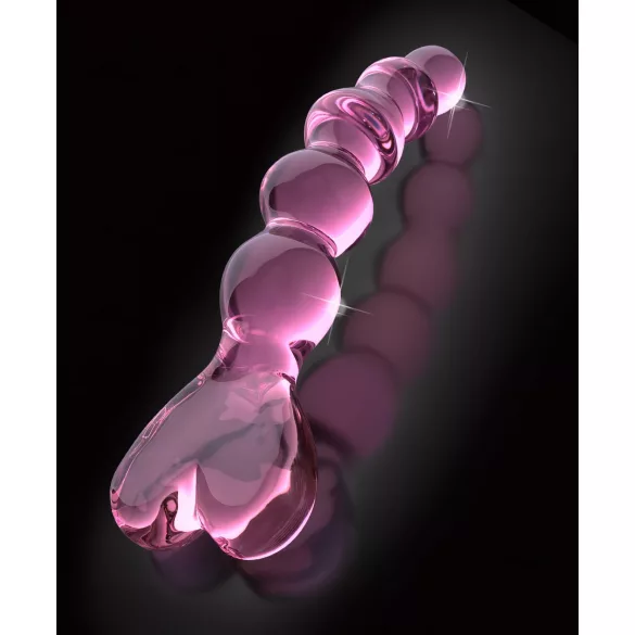 Icicles No. 43 - stakleni dildo sa perlicama i srcima (roze)