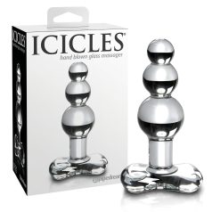   Icicles No. 47 - trostruka staklena analna igračka sa perlicama (prozirna)