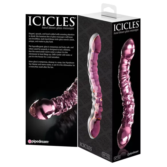 Icicles No. 55 - dvostrani, G-tačka stakleni dildo (roze)