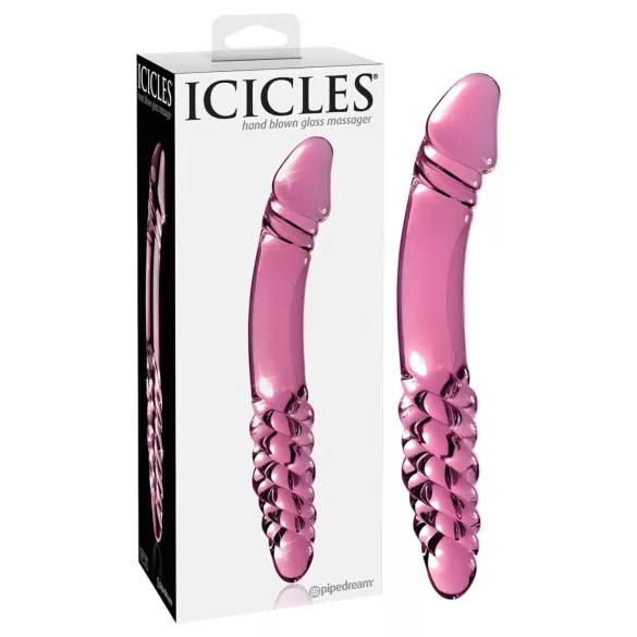 Icicles No. 57 - stakleni dvostrani dildo u obliku penisa (roze)