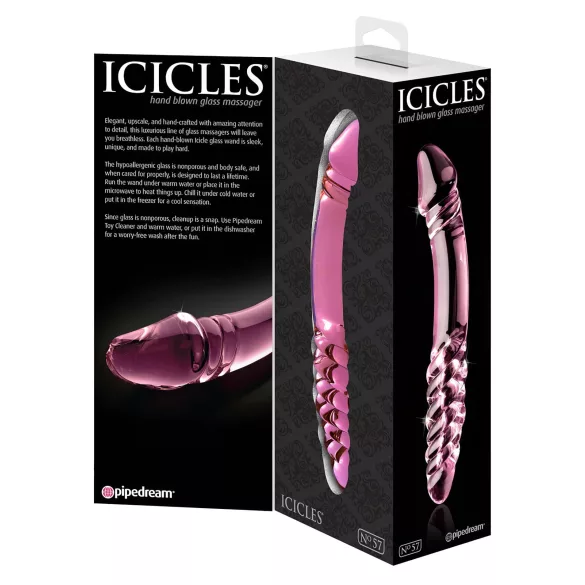 Icicles No. 57 - stakleni dvostrani dildo u obliku penisa (roze)