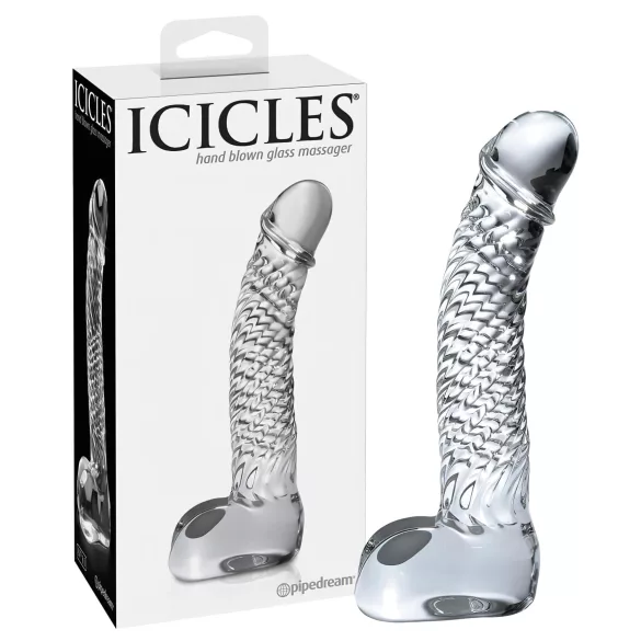 Icicles No. 61 - stakleni dildo sa testisima, u obliku penisa (prozirni)