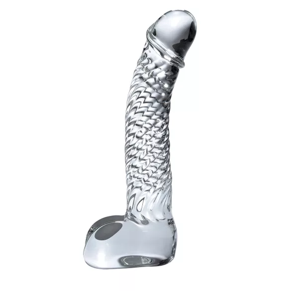 Icicles No. 61 - stakleni dildo sa testisima, u obliku penisa (prozirni)