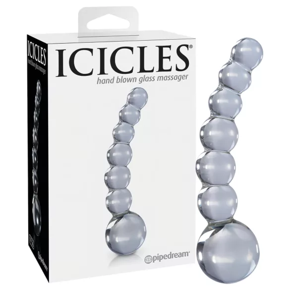 Icicles No. 66 - Zakrivljeni, kuglasti stakleni dildo (prozirni)