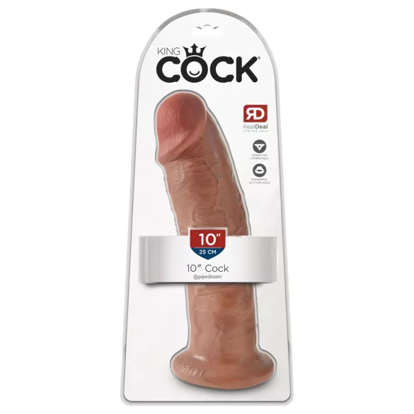 King Cock 10 - veliki dildo sa jakom vakuumskom čašom (25 cm) - tamna prirodna boja