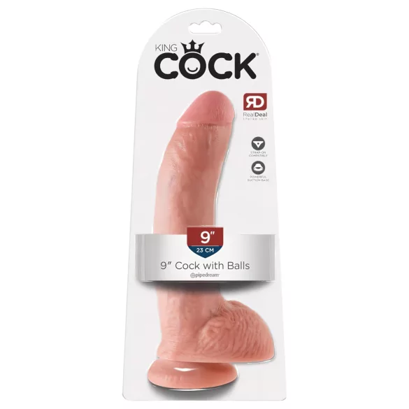 King Cock 9 - veliki dildo sa testisima i jakom vakuumskom čašicom (23 cm, prirodna boja)