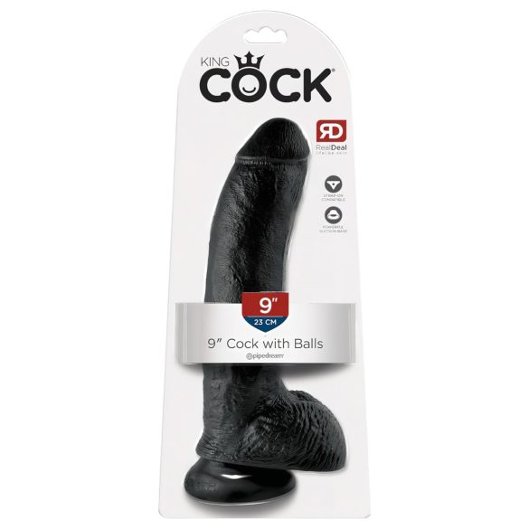 King Cock 9 - crni dildo sa testisima i vakumom (23cm)