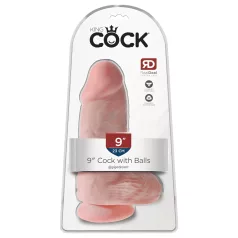   King Cock 9 Debeljko - dildo sa testisima i vakuum bazom (23cm) - prirodna boja