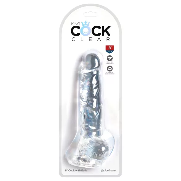 King Cock Clear 8 - dildо са вакуумским постољем и тестисима (20cm)