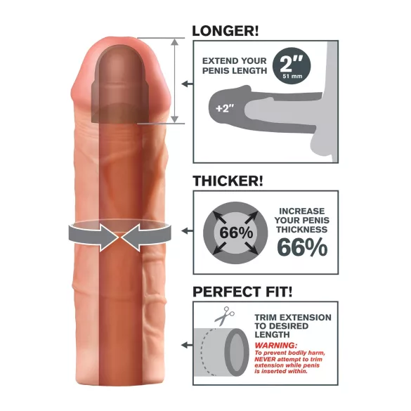 X-TENSION Mega 2 - realistična navlaka za penis (20,3 cm) - prirodna boja