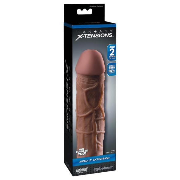 X-TENSION Mega 2 - realistična ekstenzija penisa (20,3 cm) - tamna prirodna boja