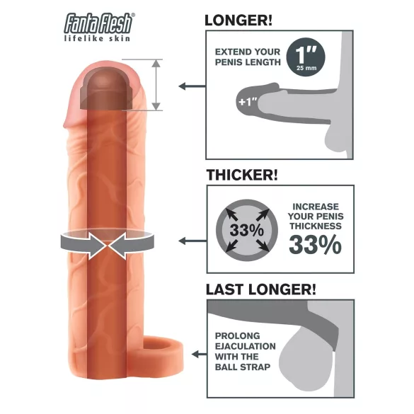 Pipedream X‑TENSION Perfect 1 - navlaka za penis sa prstenom za testise (17,7 cm, prirodna)