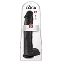   King Cock 15 - Crni dildo sa testisima i vakuum postoljem (38cm)